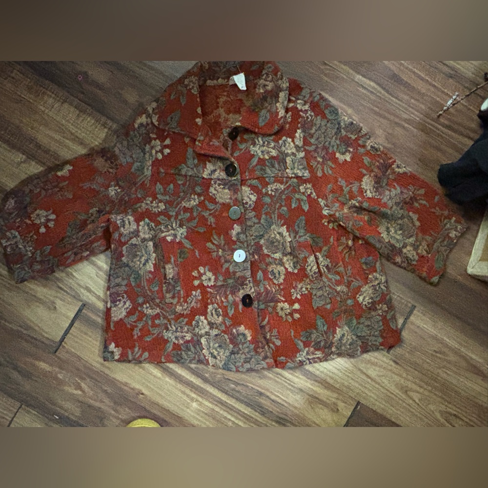 CMC made in USA floral 3/4 sleeve warm vintage blazer big buttons xl rust color
